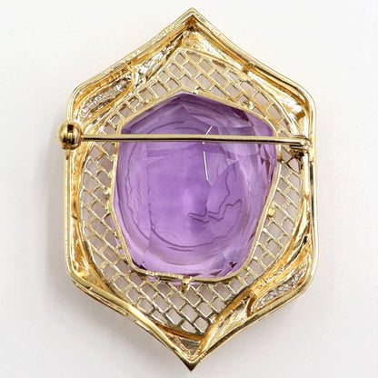 K18アメジストカメオブローチ　A39.1ct　D0.07ct　重量18.10ｇ　レディース（中古）