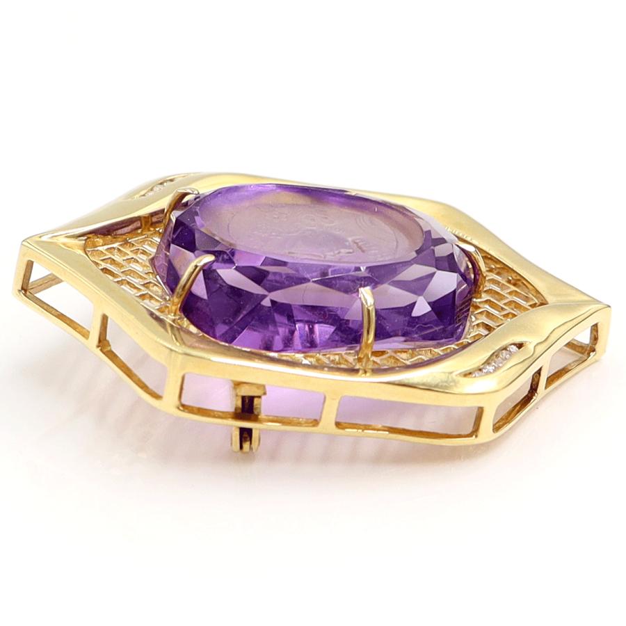 K18アメジストカメオブローチ　A39.1ct　D0.07ct　重量18.10ｇ　レディース（中古）
