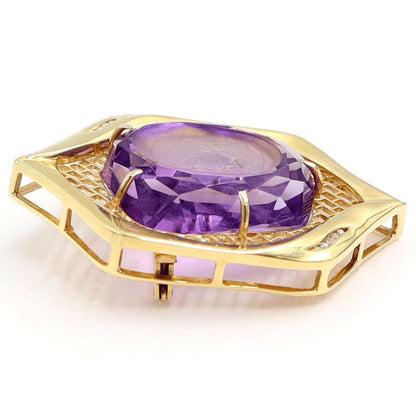 K18アメジストカメオブローチ　A39.1ct　D0.07ct　重量18.10ｇ　レディース（中古）