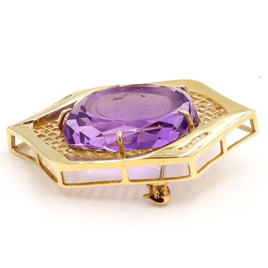 K18アメジストカメオブローチ　A39.1ct　D0.07ct　重量18.10ｇ　レディース（中古）