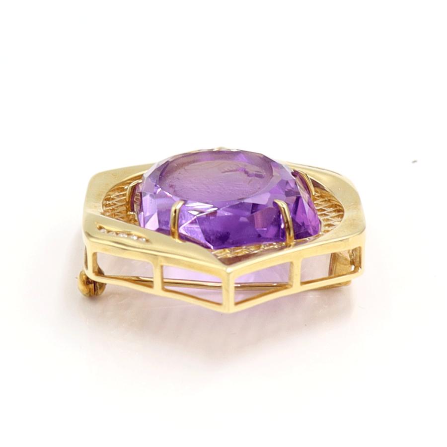 K18アメジストカメオブローチ　A39.1ct　D0.07ct　重量18.10ｇ　レディース（中古）