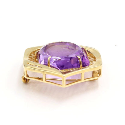 K18アメジストカメオブローチ　A39.1ct　D0.07ct　重量18.10ｇ　レディース（中古）