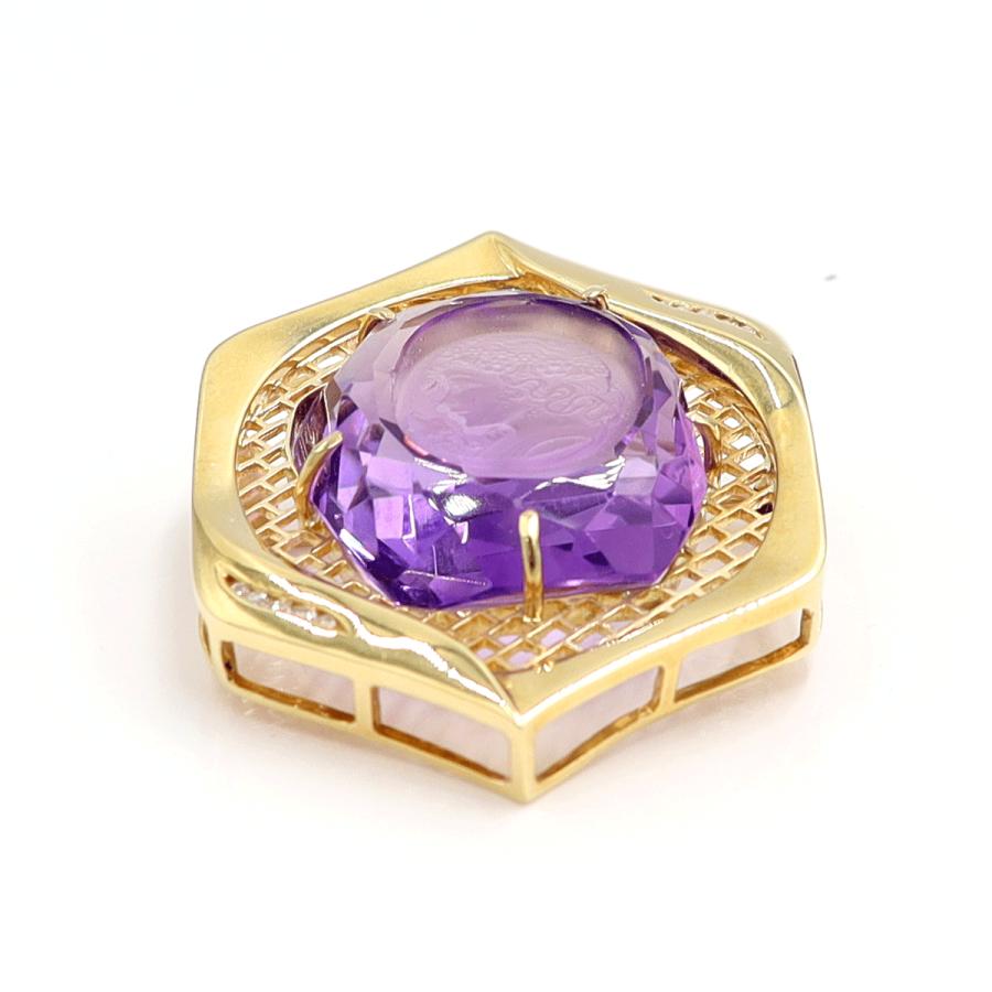 K18アメジストカメオブローチ　A39.1ct　D0.07ct　重量18.10ｇ　レディース（中古）