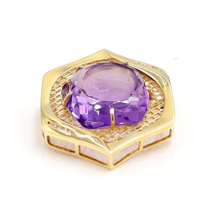 K18アメジストカメオブローチ　A39.1ct　D0.07ct　重量18.10ｇ　レディース（中古）