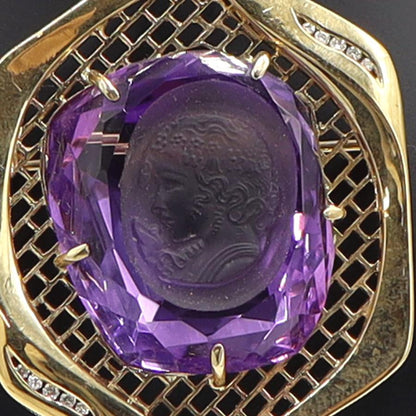 K18アメジストカメオブローチ　A39.1ct　D0.07ct　重量18.10ｇ　レディース（中古）