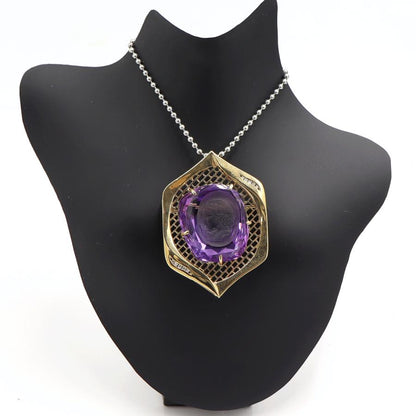 K18アメジストカメオブローチ　A39.1ct　D0.07ct　重量18.10ｇ　レディース（中古）