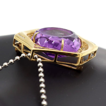 K18アメジストカメオブローチ　A39.1ct　D0.07ct　重量18.10ｇ　レディース（中古）