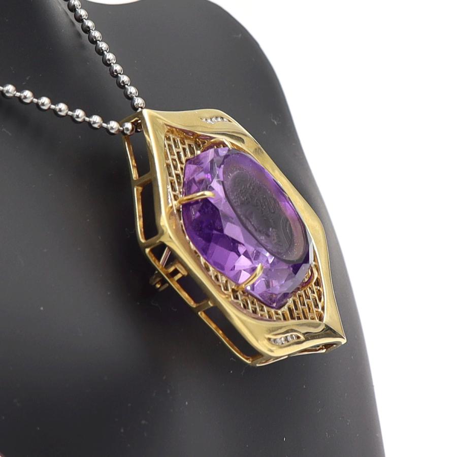 K18アメジストカメオブローチ　A39.1ct　D0.07ct　重量18.10ｇ　レディース（中古）