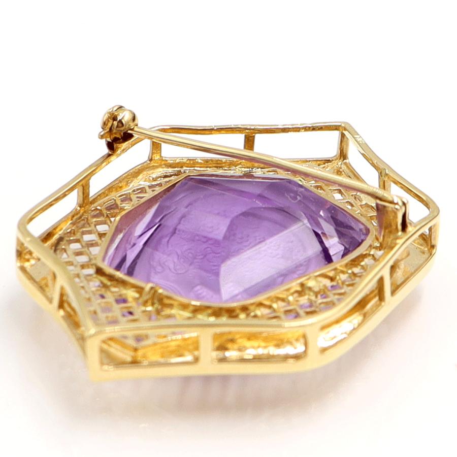 K18アメジストカメオブローチ　A39.1ct　D0.07ct　重量18.10ｇ　レディース（中古）