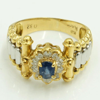 K18/Pt900サファイアダイヤモンドリング　S0.32ct　リングサイズ15号　重量5.55ｇ(石の重量含む)　レディース（中古）