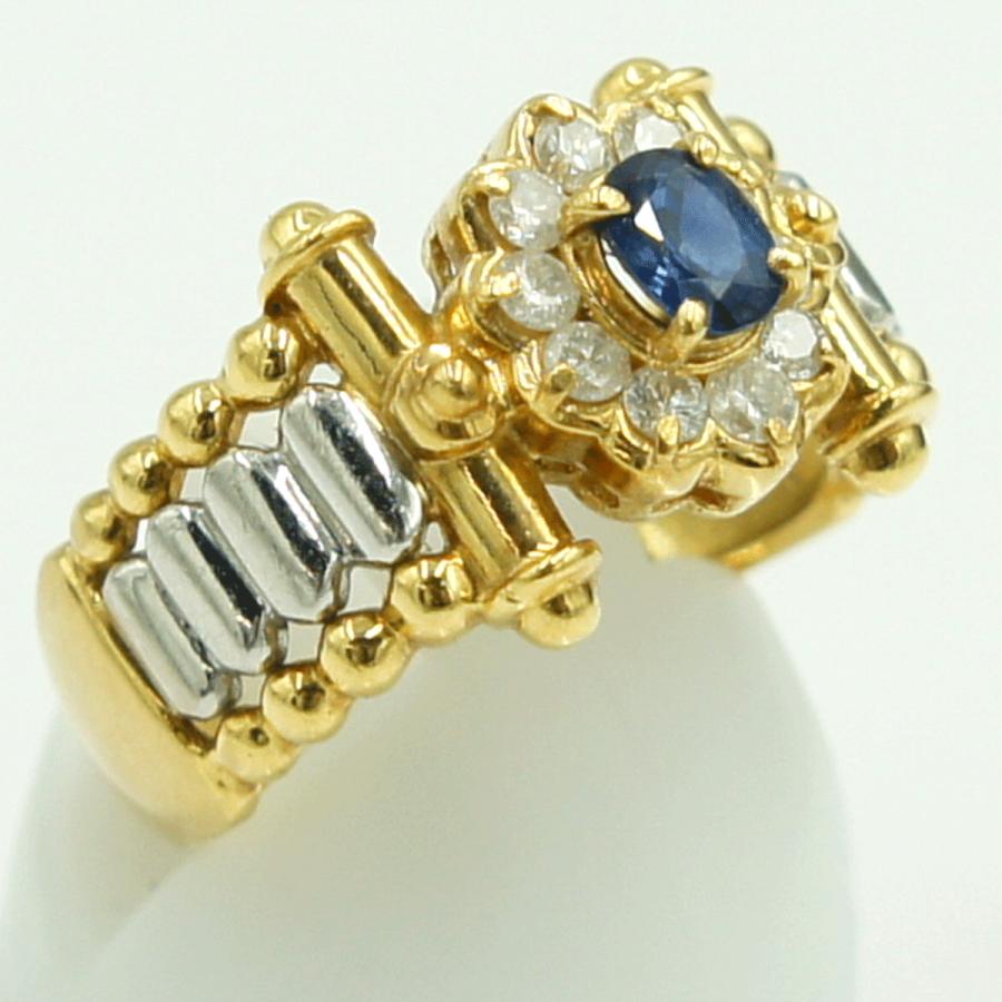 K18/Pt900サファイアダイヤモンドリング　S0.32ct　リングサイズ15号　重量5.55ｇ(石の重量含む)　レディース（中古）