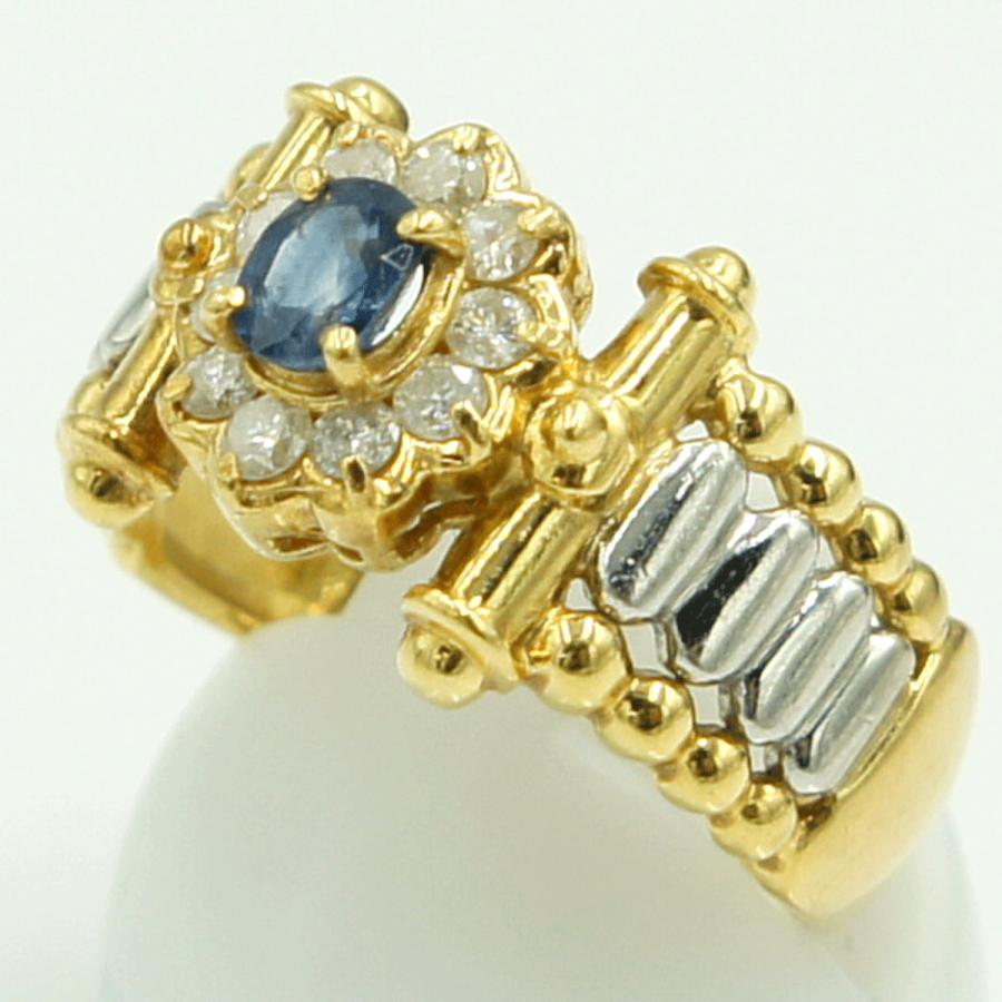 K18/Pt900サファイアダイヤモンドリング　S0.32ct　リングサイズ15号　重量5.55ｇ(石の重量含む)　レディース（中古）