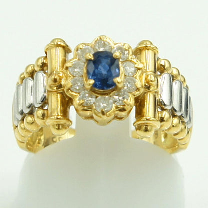 K18/Pt900サファイアダイヤモンドリング　S0.32ct　リングサイズ15号　重量5.55ｇ(石の重量含む)　レディース（中古）