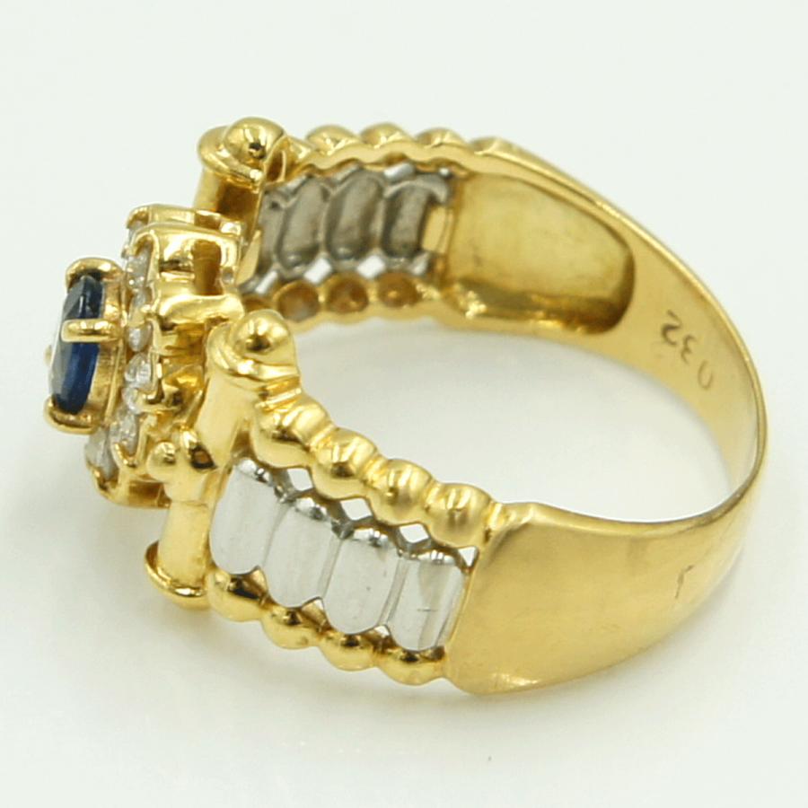 K18/Pt900サファイアダイヤモンドリング　S0.32ct　リングサイズ15号　重量5.55ｇ(石の重量含む)　レディース（中古）