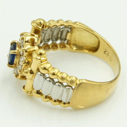 K18/Pt900サファイアダイヤモンドリング　S0.32ct　リングサイズ15号　重量5.55ｇ(石の重量含む)　レディース（中古）