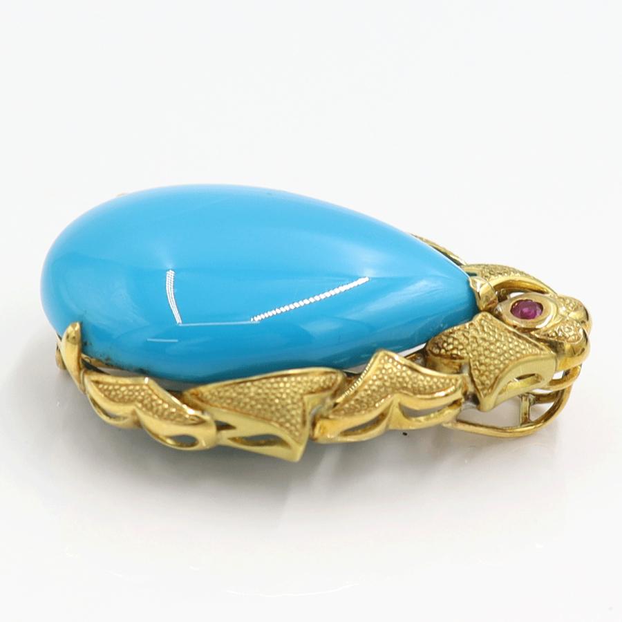 K18トルコ石ペンダントブローチ　T40.79ct　重量17.14ｇ　レディース（中古）