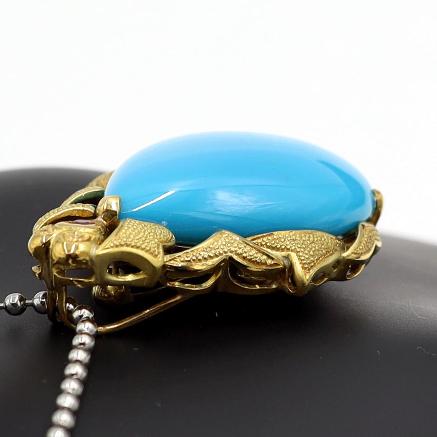 K18トルコ石ペンダントブローチ　T40.79ct　重量17.14ｇ　レディース（中古）