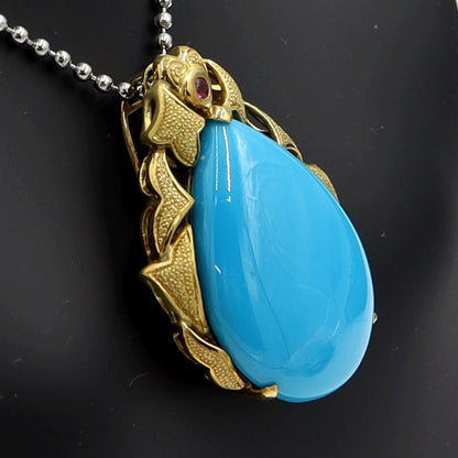 K18トルコ石ペンダントブローチ　T40.79ct　重量17.14ｇ　レディース（中古）