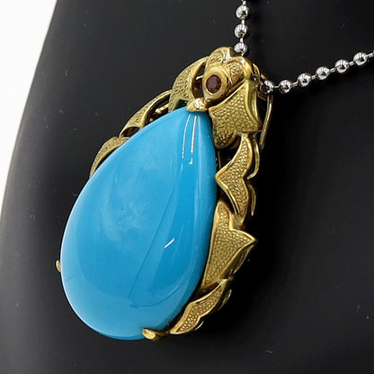 K18トルコ石ペンダントブローチ　T40.79ct　重量17.14ｇ　レディース（中古）