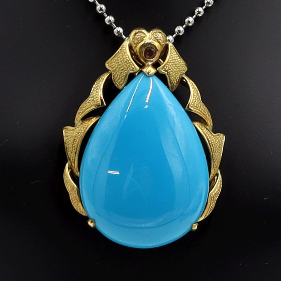 K18トルコ石ペンダントブローチ　T40.79ct　重量17.14ｇ　レディース（中古）