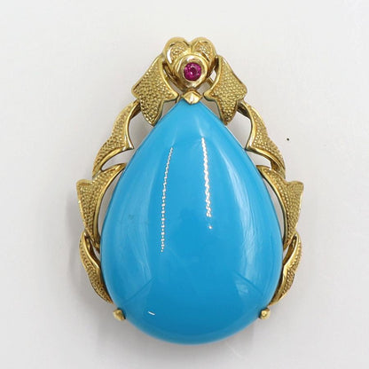 K18トルコ石ペンダントブローチ　T40.79ct　重量17.14ｇ　レディース（中古）