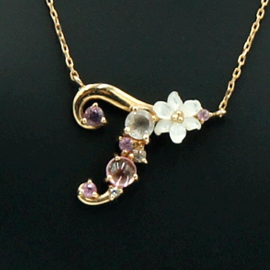 サマンサタバサ(Samantha Thavasa)　K18フラワーレターズイニシャルネックレス「T」　重量1.70ｇ(石の重量含む)　ネックレス長さ 約38cm　レディース（中古）