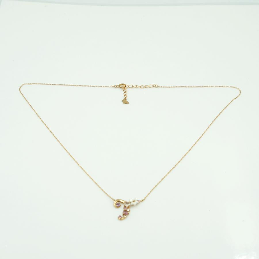 サマンサタバサ(Samantha Thavasa)　K18フラワーレターズイニシャルネックレス「T」　重量1.70ｇ(石の重量含む)　ネックレス長さ 約38cm　レディース（中古）