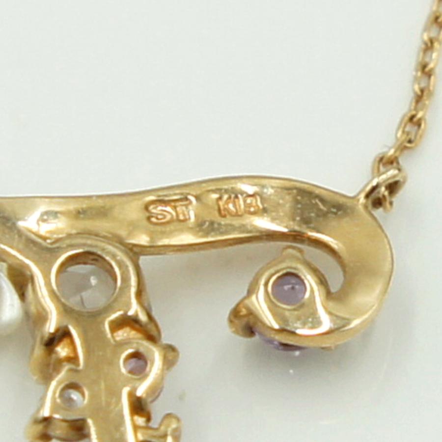 サマンサタバサ(Samantha Thavasa)　K18フラワーレターズイニシャルネックレス「T」　重量1.70ｇ(石の重量含む)　ネックレス長さ 約38cm　レディース（中古）