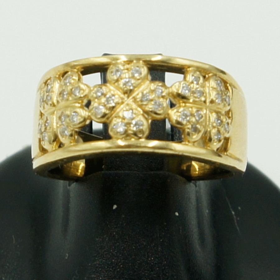 K18ダイヤモンドリング「クローバー」　D0.22ct　リングサイズ13号　重量7.04ｇ(石の重量含む)（中古）