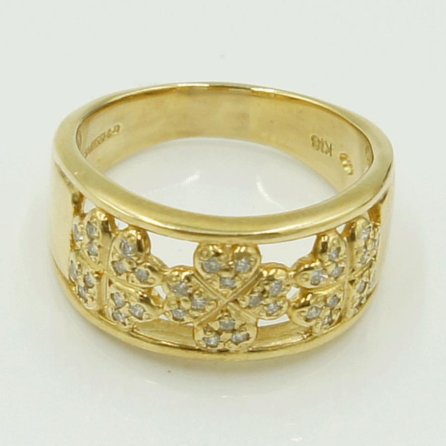 K18ダイヤモンドリング「クローバー」　D0.22ct　リングサイズ13号　重量7.04ｇ(石の重量含む)（中古）