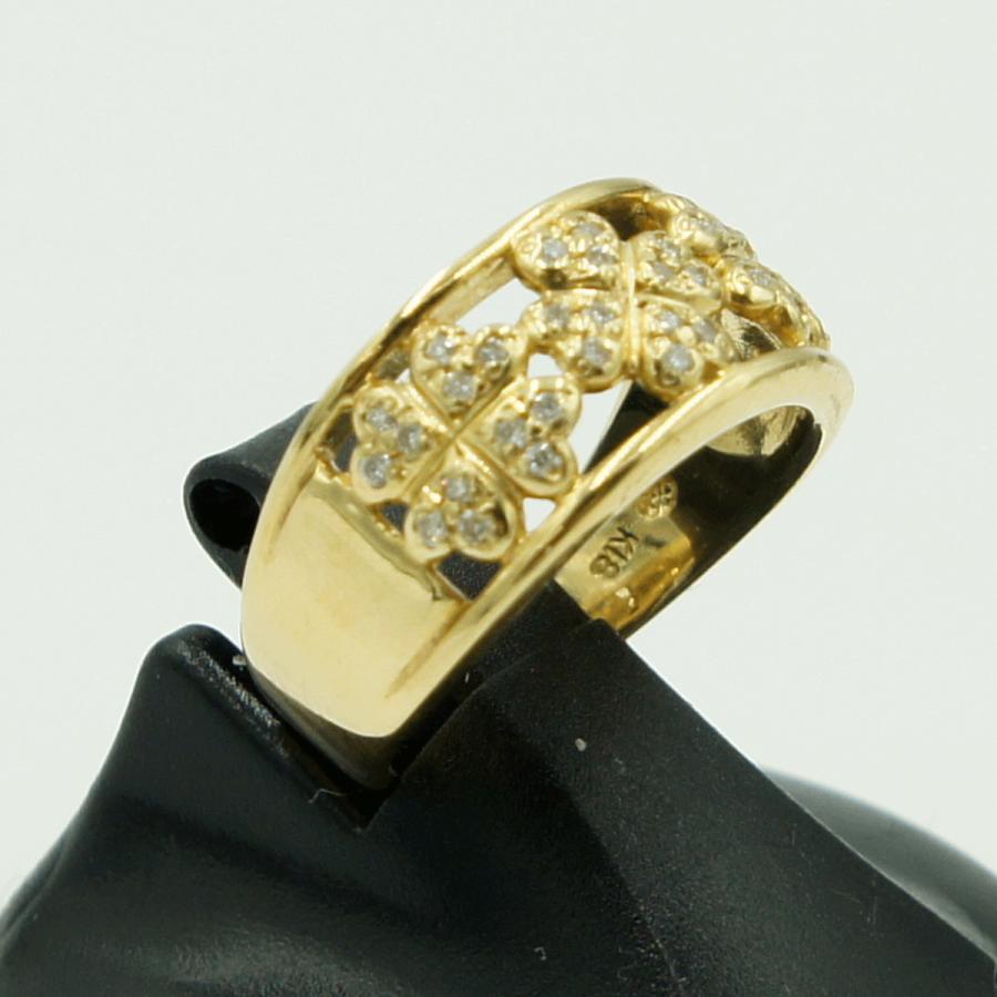 K18ダイヤモンドリング「クローバー」　D0.22ct　リングサイズ13号　重量7.04ｇ(石の重量含む)（中古）