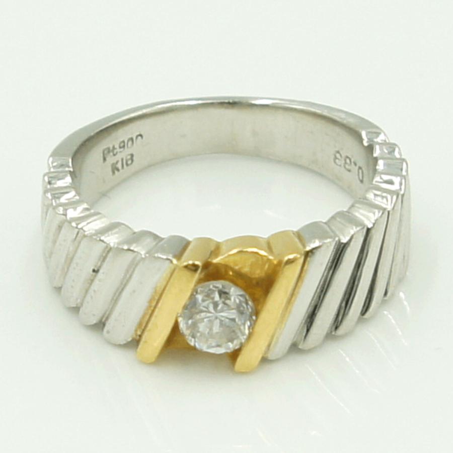 Pt900/K18ダイヤモンドリング　D0.33ct　リングサイズ9号　重量9.67ｇ(石の重量含む)（中古）