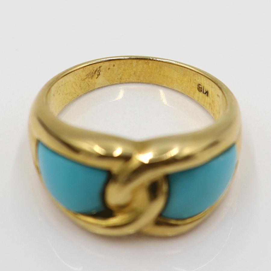 K18トルコ石リング　リングサイズ11号　重量6.86ｇ(石の重量含む)　レディース(中古)