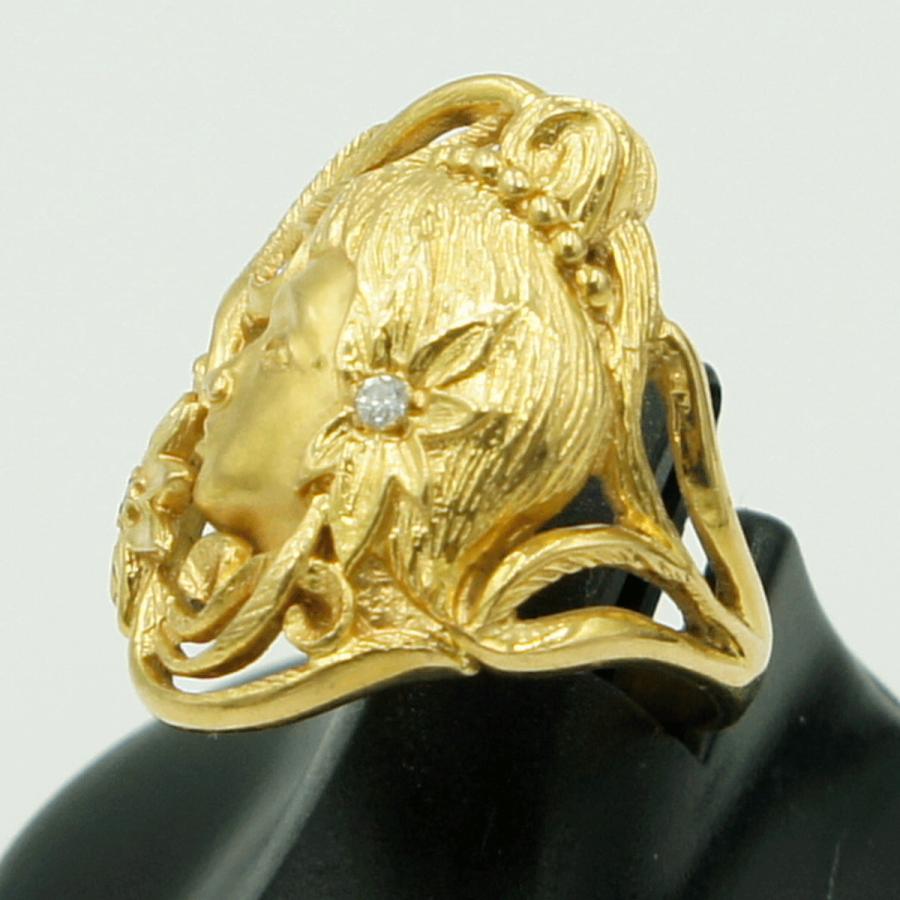 K18ダイヤモンドデザインリング「フラワー＆レディ」　D0.06ct　リングサイズ12号　重量8.24ｇ(石の重量含む)（中古）