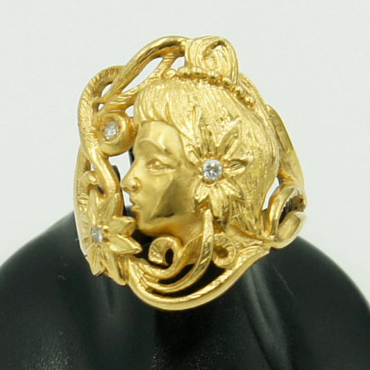 K18ダイヤモンドデザインリング「フラワー＆レディ」　D0.06ct　リングサイズ12号　重量8.24ｇ(石の重量含む)（中古）