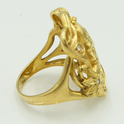 K18ダイヤモンドデザインリング「フラワー＆レディ」　D0.06ct　リングサイズ12号　重量8.24ｇ(石の重量含む)（中古）