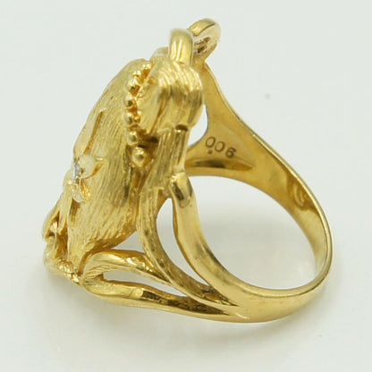 K18ダイヤモンドデザインリング「フラワー＆レディ」　D0.06ct　リングサイズ12号　重量8.24ｇ(石の重量含む)（中古）