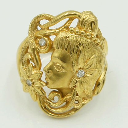 K18ダイヤモンドデザインリング「フラワー＆レディ」　D0.06ct　リングサイズ12号　重量8.24ｇ(石の重量含む)（中古）