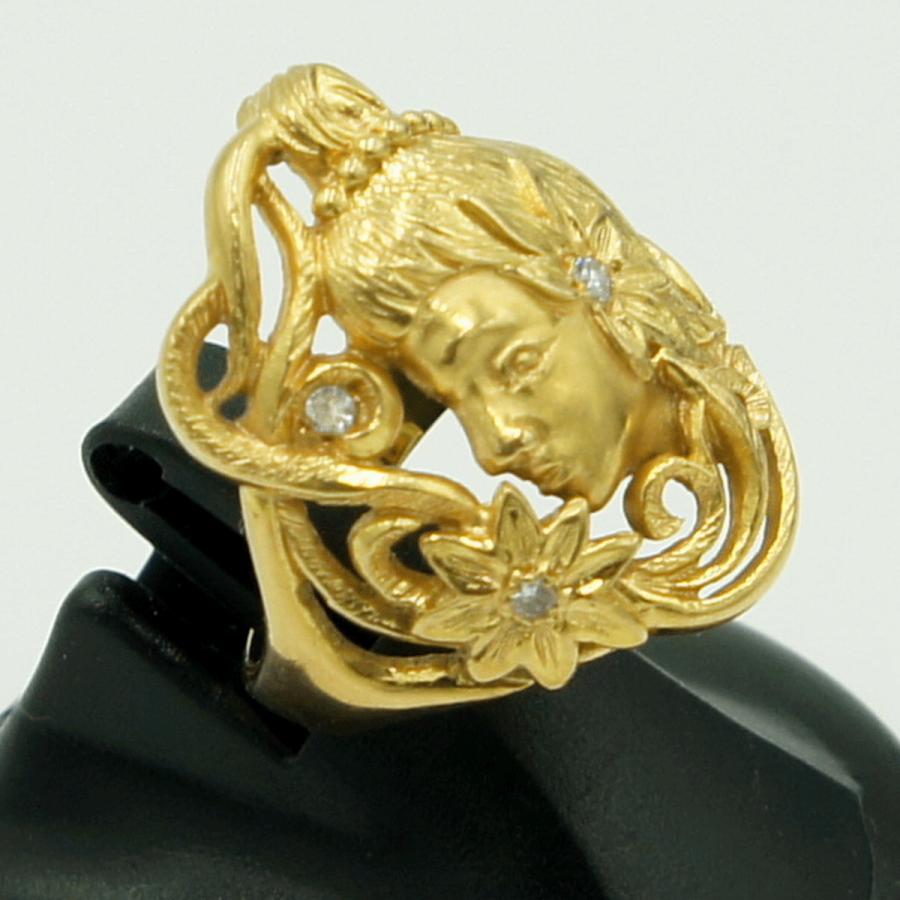 K18ダイヤモンドデザインリング「フラワー＆レディ」　D0.06ct　リングサイズ12号　重量8.24ｇ(石の重量含む)（中古）