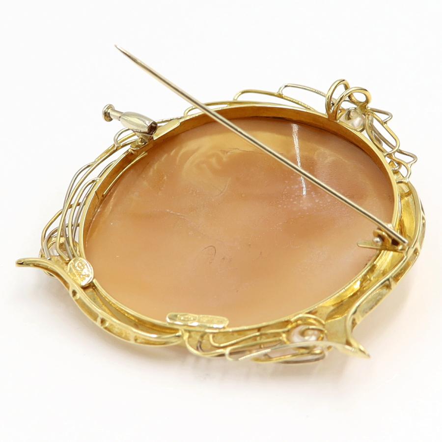 K18パール付枠シェルカメオペンダントブローチ　重量18.25ｇ　レディース（中古）