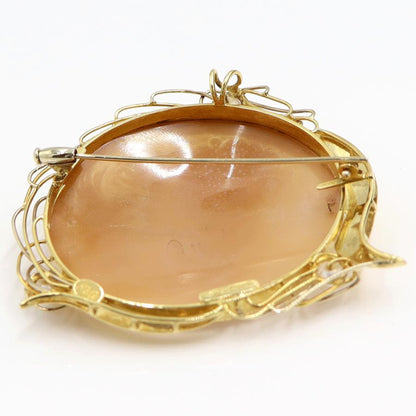 K18パール付枠シェルカメオペンダントブローチ　重量18.25ｇ　レディース（中古）