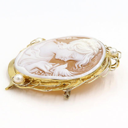K18パール付枠シェルカメオペンダントブローチ　重量18.25ｇ　レディース（中古）