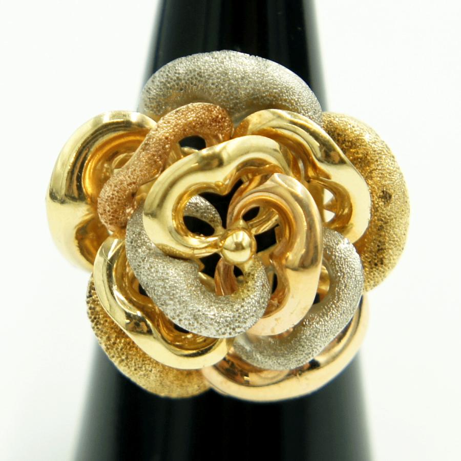 750ヨーロピアンリング　スリーカラー「フラワー・花」リング14号　重量10.67g　レディース（中古）