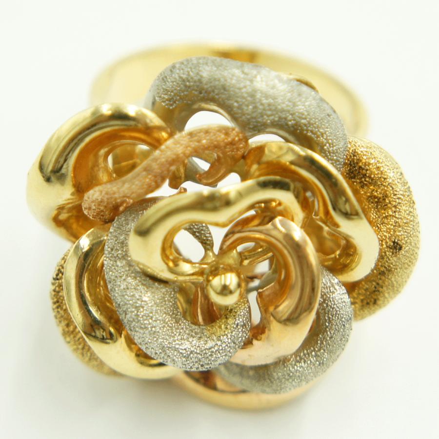 750ヨーロピアンリング　スリーカラー「フラワー・花」リング14号　重量10.67g　レディース（中古）