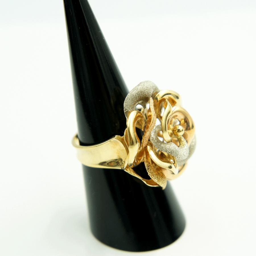 750ヨーロピアンリング　スリーカラー「フラワー・花」リング14号　重量10.67g　レディース（中古）