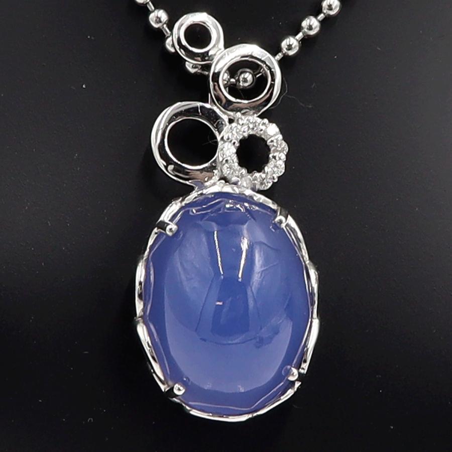 K18WGカルセドニーペンダントトップ　BC26.66ct　D0.114ct　重量9.67ｇ　ブルーカルセドニー　レディース（中古）
