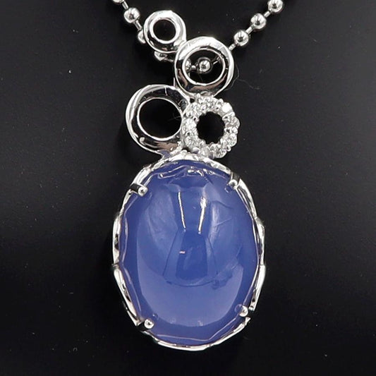 K18WGカルセドニーペンダントトップ　BC26.66ct　D0.114ct　重量9.67ｇ　ブルーカルセドニー　レディース（中古）