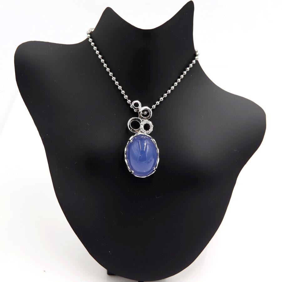 K18WGカルセドニーペンダントトップ　BC26.66ct　D0.114ct　重量9.67ｇ　ブルーカルセドニー　レディース（中古）