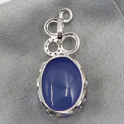 K18WGカルセドニーペンダントトップ　BC26.66ct　D0.114ct　重量9.67ｇ　ブルーカルセドニー　レディース（中古）