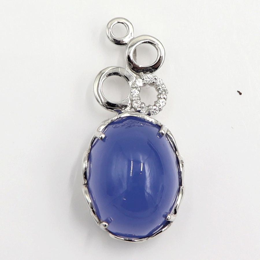 K18WGカルセドニーペンダントトップ　BC26.66ct　D0.114ct　重量9.67ｇ　ブルーカルセドニー　レディース（中古）